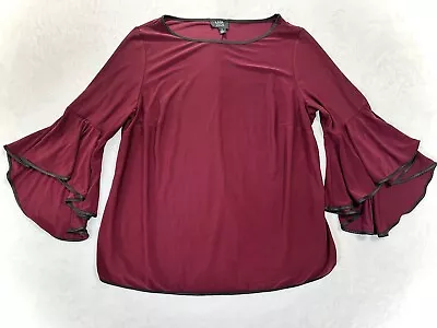 MSK Womens Top 1X Red Bell Sleeve Round Neck Long Sleeve Blouse Stretch Comfort • $19.99