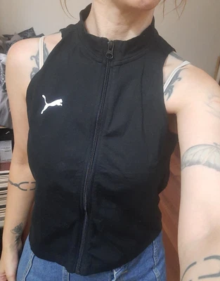 £4 • Buy Puma Black Zip Up Sleeveless Vest Top Size L