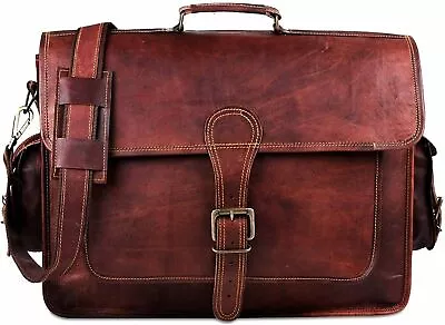 Genuine Vintage Leather Messenger Shoulder Laptop Briefcase Brown Handmade Bag • $76.08