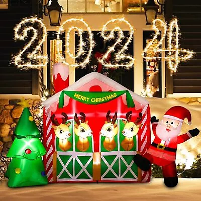 Inflatable Christmas Santa Reindeer In Stable Air Blown Decoration LED Lights • £63.95