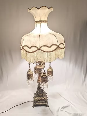$799 • Buy Vintage Loevsky & Loevsky Lamp 1960's Brass Cherub Hollywood Regency Crystal MCM