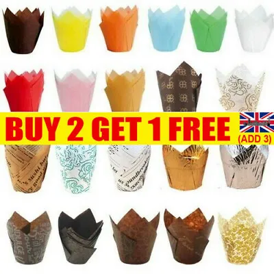 £5.99 • Buy 50Pcs Large Tulip Muffin Cases Cupcake/muffin Wraps Multiple Colours Wrapper~