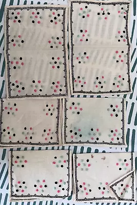 Lot 6 Vintage Cotton Embroidered Cocktail Luncheon Napkins Tiny Dots In Circle • $12
