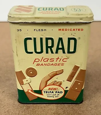 VINTAGE CURAD Plastic Bandages Tin Large Economy Size Band Aids EMPTY Box 1960s • $5.99