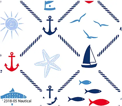 White Nautical Fabric Whale Cotton Fabric Ocean Fabric Seaside Fabric Fish  • £10.95