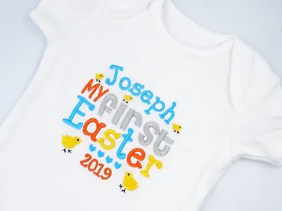 £9.95 • Buy Personalised Embroidered UNISEX MY 1st FIRST EASTER CHICK Baby Clothing Bib Vest