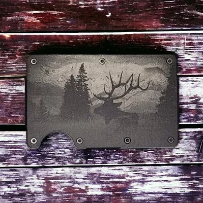 Engraved In USA  Elk In The Mountains  Slim Wallet RFID Blocking Hunter • $27.99