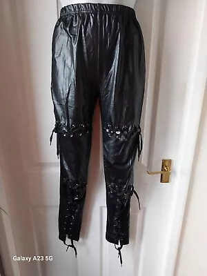 Cat100 Sexy Black Lace Up Gathic Leggings Size M/l • £7.95