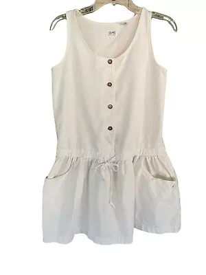 Vintage 1980s ESPRIT Cotton Mini Dress Size Medium White Drop Waist Sleeveless • $24.99