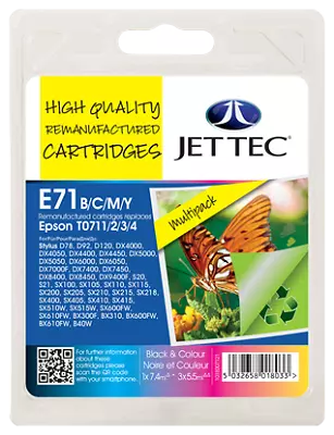 £14.98 • Buy E71 Set Of 4 Jettec Remanufactured Ink Cartridges To Replace Cheetah 