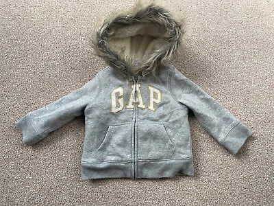 Girls Gap Zippy Hoodie- Grey Fleece Lined 12-18months   • £3.99
