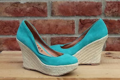 Jade Green Wedge Heeled Espadrille Style Suede Shoes Size 3 / 36 By Office • £10