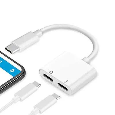 $7.75 • Buy 2-in-1 USB-C To TYPE-C Audio Jack + Type C Charger Adapter Splitter Aux Cable