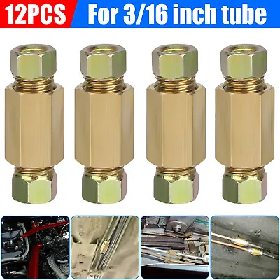 12X Straight Brass Brake Line Inverted Compression Fitting Unions For 3/16  Tube • $10.48