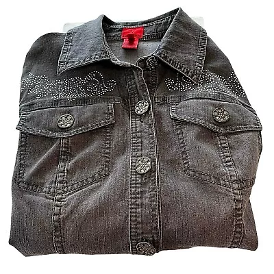 $13.86 • Buy V Cristina Gray Denim Jacket Womens  Medium Crop Trucker Jacket Embellished