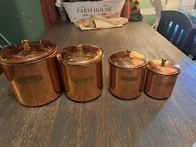$30 • Buy Vintage Copper Canister Set Of 4 Benjamin & Medwin Inc Flour Coffee Sugar Tea