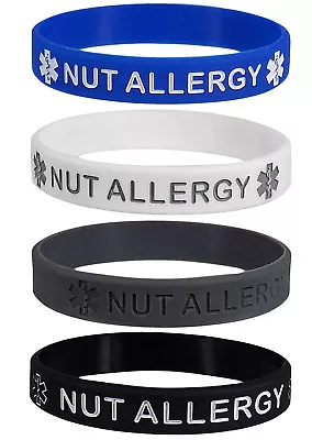 NUT ALLERGY Medical Alert ID Silicone Bracelets Adult Size (4 Pack) • $11.95