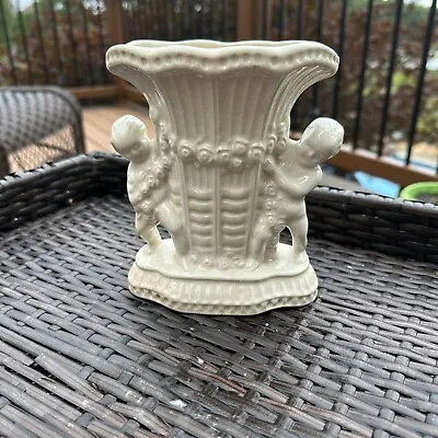 $16 • Buy Vtg Porcelain/Ceramic White 6  Vase With Cherubs And Flowers Made In USA