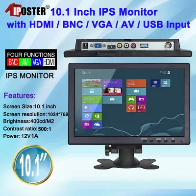 10.1  HD CCTV LCD Screen Monitor PC AV/RCA/VGA/HDMI/BNC Video Display W/ Speaker • $68.99