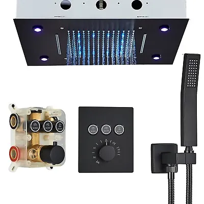 Thermostatic Black Bathroom Shower Faucet Set LED Shower Head Combo Mixer Valve • $239