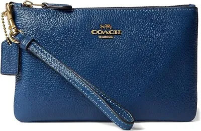 COACH Pebbled Leather Small Zip Corner Wristlet Clutch Purse Wallet Blue • £75.99