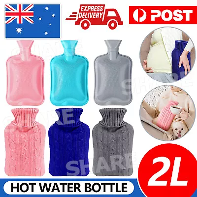 2L Hot Water Bottle Winter Warm Natural Rubber Bag Relaxing Warmer And COVER • $6.45