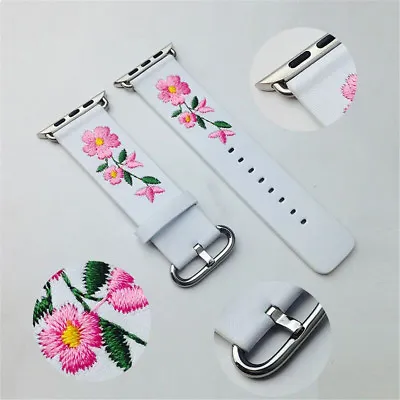 $14.93 • Buy 40/44/41/45mm Embroidered Floral Leather Band Strap For Apple Watch 8 7 6 5 4 SE