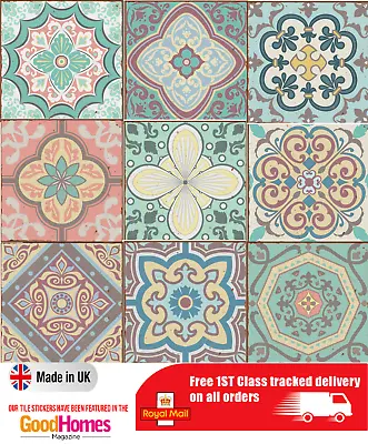 45pcs Traditional Tile Transfers Stickers Wall Vintage Victorian Moroccan Mosaic • £0.99