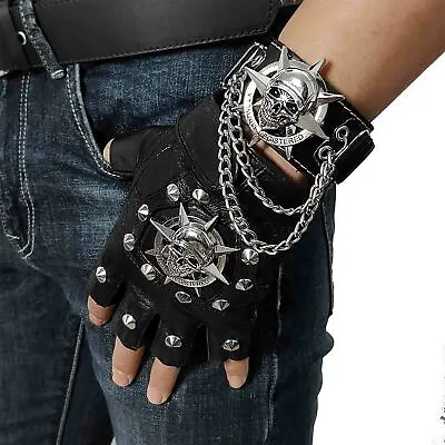 Steampunk Biker Leather Gloves Mens Skull Punk Rock Gloves • $15