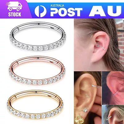 $8.59 • Buy 316L Steel New Segment Hinged Clicker 20g Hoop Ring CZ Set Ear Nose Piercing