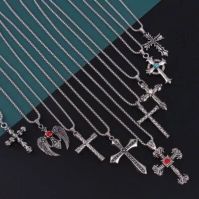 Vintage Gothic Cross Pendant Necklace Cool Hip Hop Necklace Neck Jewelry Gift • $8.99