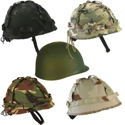 Kids Army Helmet + Cover Us M1 Replica Combat Hat Boys Camo Ww1 Ww2 Dress Up • £11.99