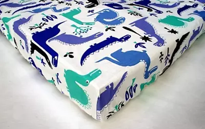 FITTED SHEET FOR COT Bed Bedside Crib Mattress Cover Blue Dinos Dinosaurs • £7.99
