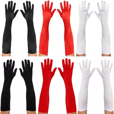 £7.99 • Buy Long Gloves Elbow Length Jersey Velour Evening Glove 1920s Burlesque Fancy Dress