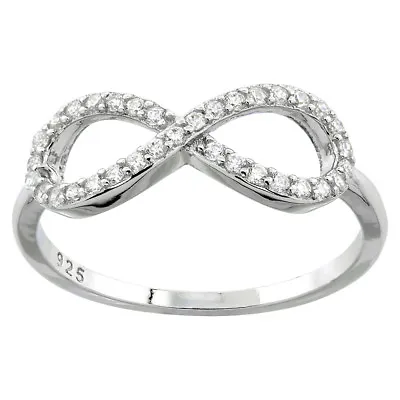 Sterling Silver Infinity Ring W/ Micro Pave Cubic Zirconia Stones • $18.99
