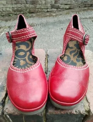 £14 • Buy Fly London Yerba Red Leather Platform Wedge Shoes UK 4 EU 37 Barely Worn