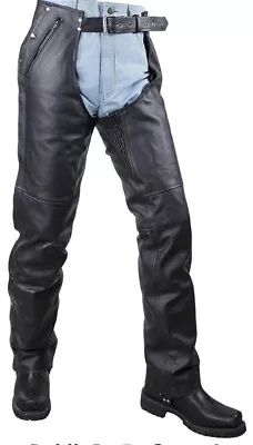 Dream Apparel Black Leather Motorcycle Riding Chaps For Men Women W/Liner D2 • $39