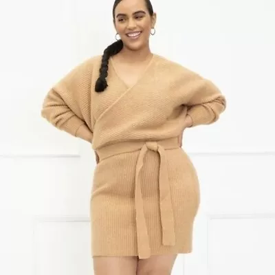 Eloquii Elements Tan/Camel Wrap Belted Dolman Sleeve Sweater Dress Size 18/20 • $29