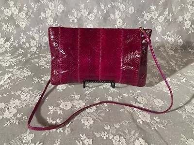 Vintage 80s Snakeskin Purse 1980s Dark Pink Cool Unique Hipster Shoulder Bag • $18