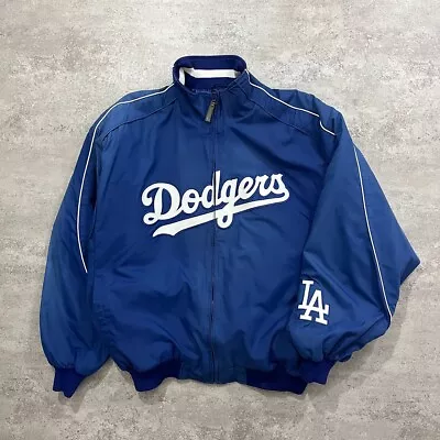 VTG 90s MLB LA DODGERS MAJESTIC BOMBER JACKET DUGOUT BLUE SIZE XXL 2XL • $150