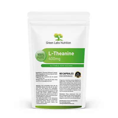 L-Theanine 400mg Capsules Suitable For Vegans Reduces Stress Improves Metabolism • £13.19