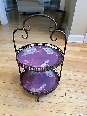 Vintage Tracy Porter 2-Tiered Floral Dessert  Server Tray Display Stand Glass • $39.99