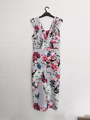£6.99 • Buy Wal G Midi Dress Size 12 Grey Bird Print Pencil