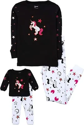 Leveret Girls' Unicorn Matching Doll & Pajamas Set Black/White 4years • $26.99