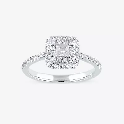 10K White Gold 1/2 Ct TDW Princess Diamond Double Halo Engagement Ring • £540.98