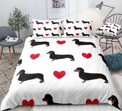 Quilt Duvet Dachshund Sausage Dog With Hearts Design 3 Piece Duvet Set  • $14.89