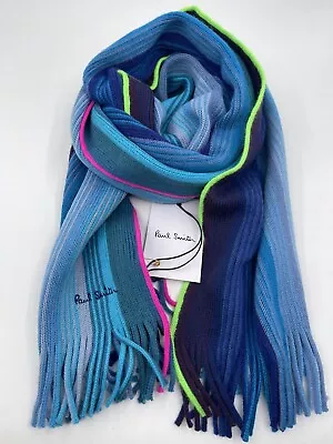 £55 • Buy Paul Smith Men Scarf Made In Germany Graduate Stripe Blue 100% Wool