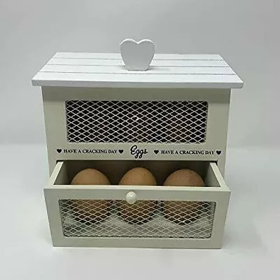 White Wooden Egg Holder Kitchen House Storage Novelty Decoration Rustic Rack • £14.99