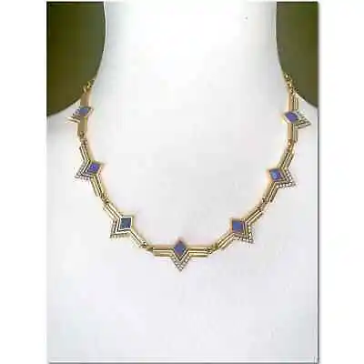 J. Crew Gold And Silver Blue Stone And Crystal Chevron Statement Necklace EUC • $32