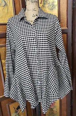 $22.99 • Buy Mill Valley Clothing Co Vagabond Shirt Button Front Tunic Black Gingham Large